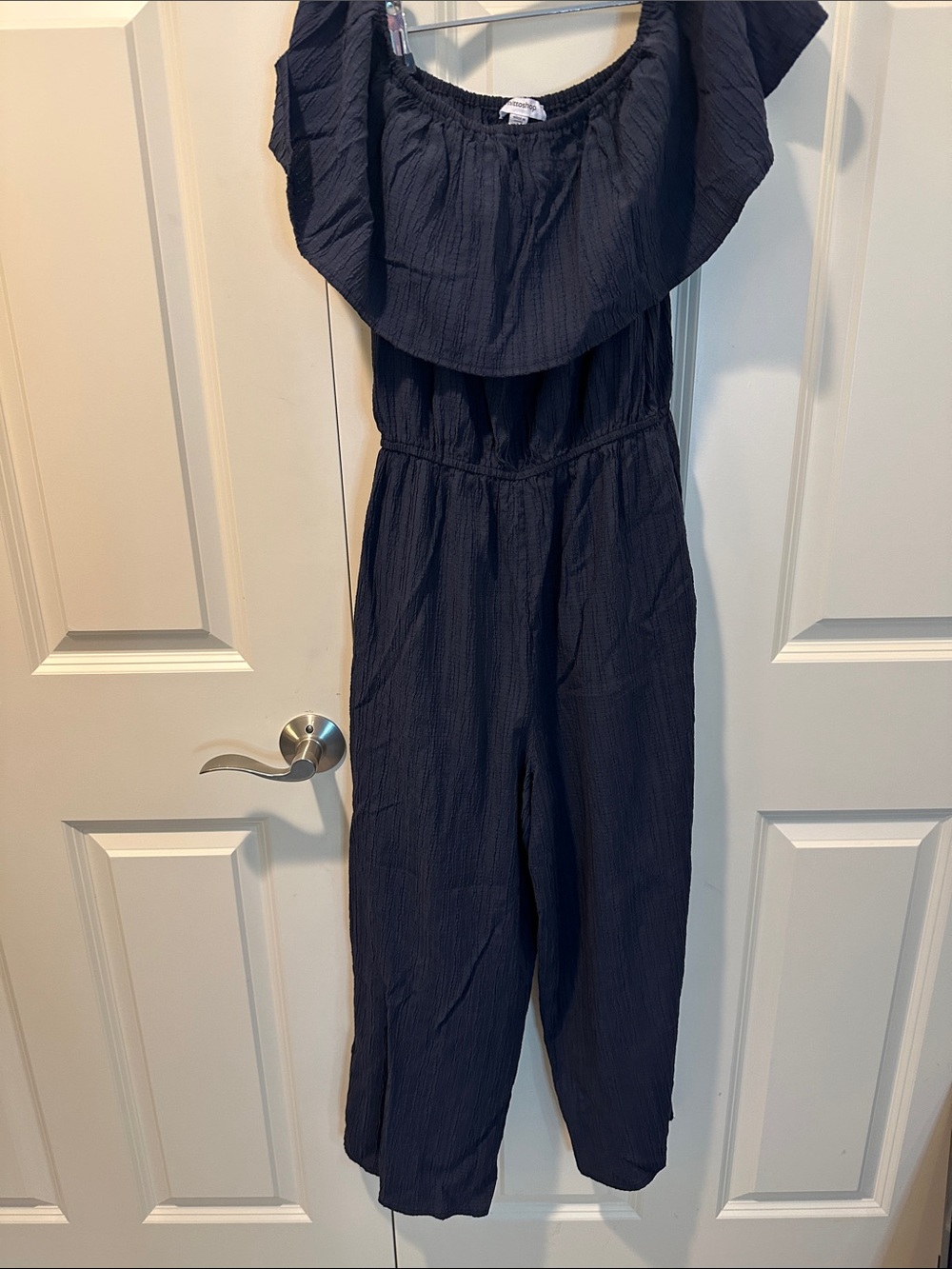 mittoshop Navy Off-Shoulder Ruffle Top
